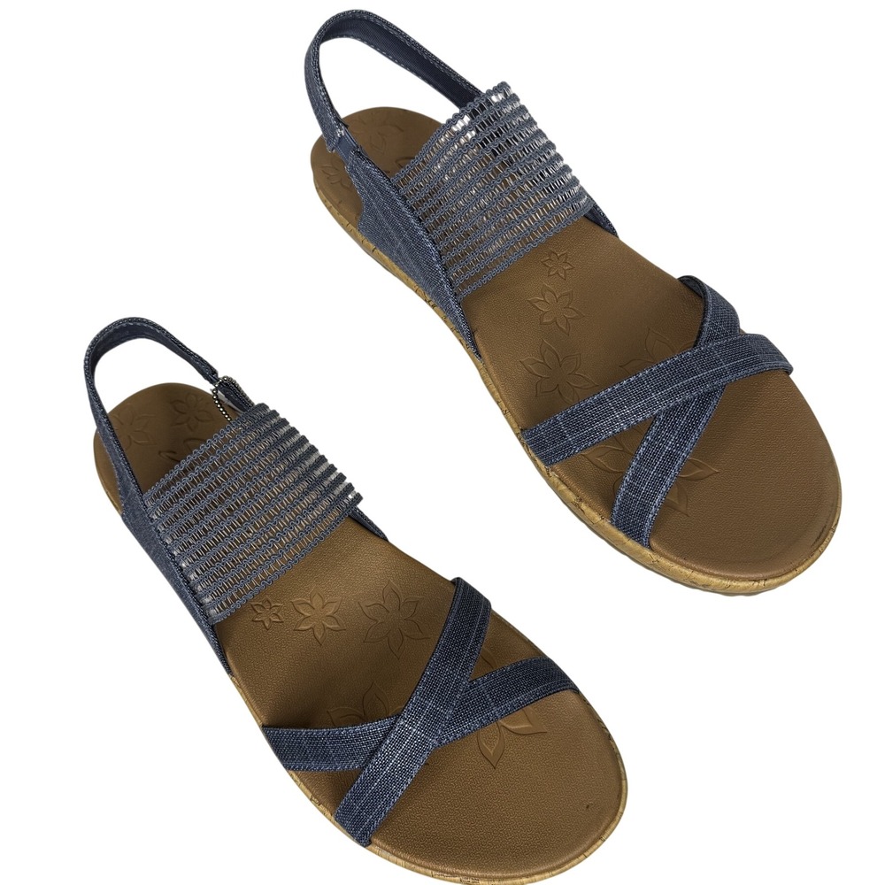 Skechers Brie Dawdle Sandals Womens 10 Navy Textile Wedge Stretch Strappy Luxe - Picture 6 of 11